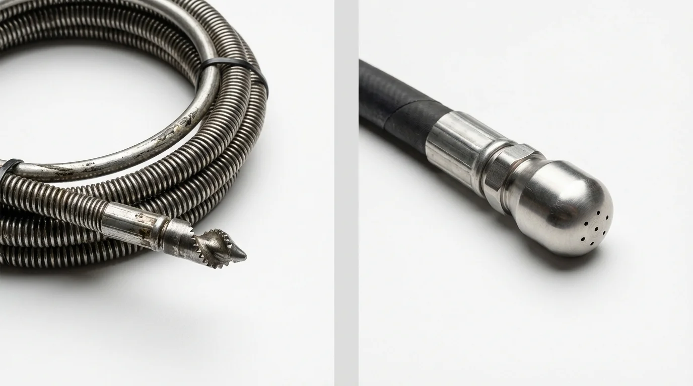 Drain snake cable and hydro jetting nozzle used for drain cleaning in Roy, UT