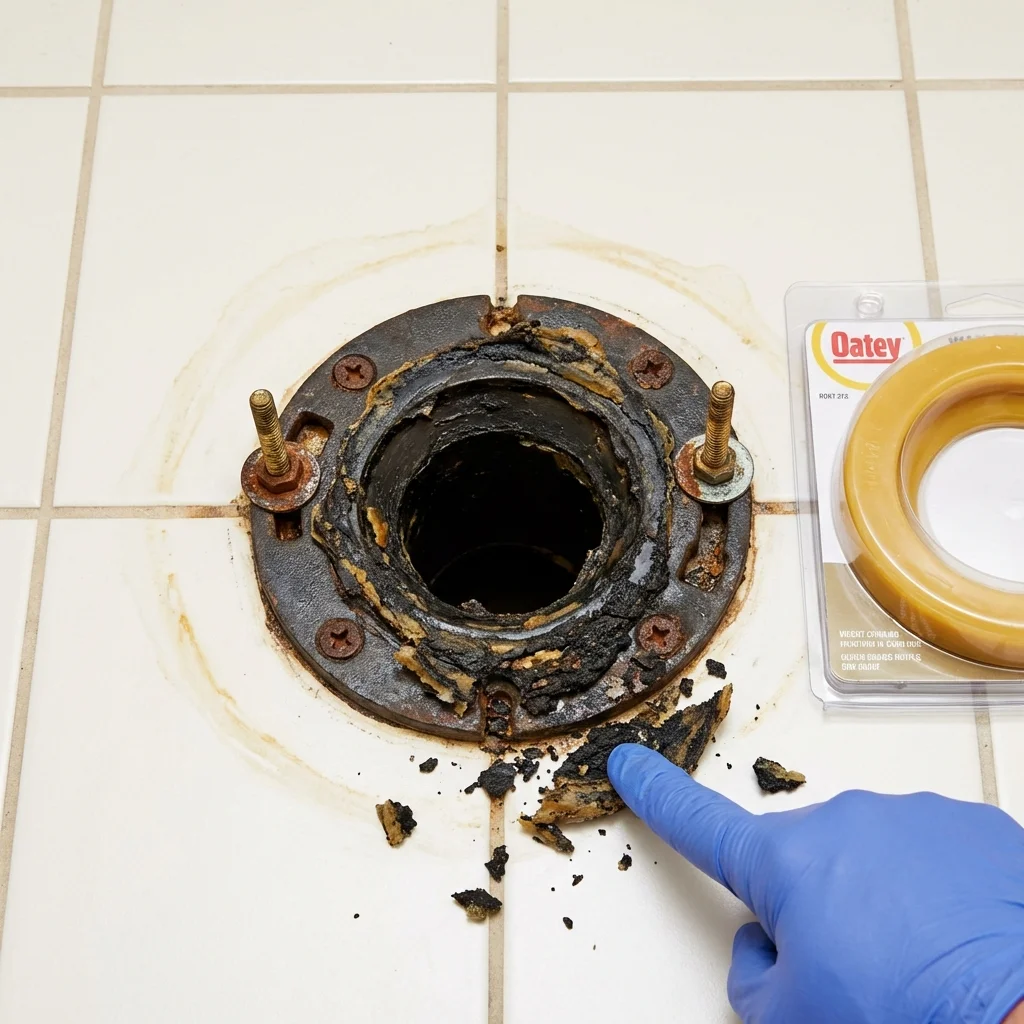 Failed wax ring showing water seepage at the base of a toilet in a Roy, UT home