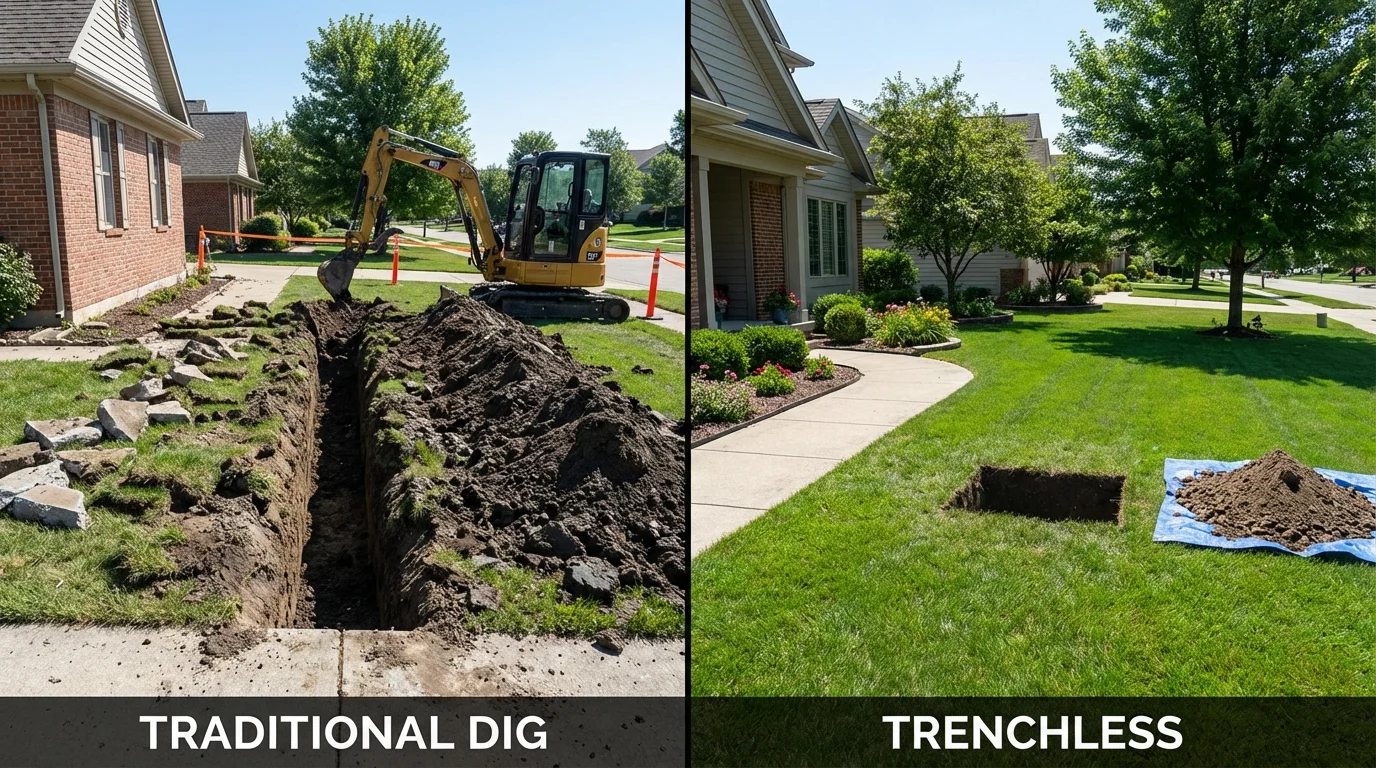 Trenchless sewer repair with minimal yard damage versus traditional excavation in Roy, UT